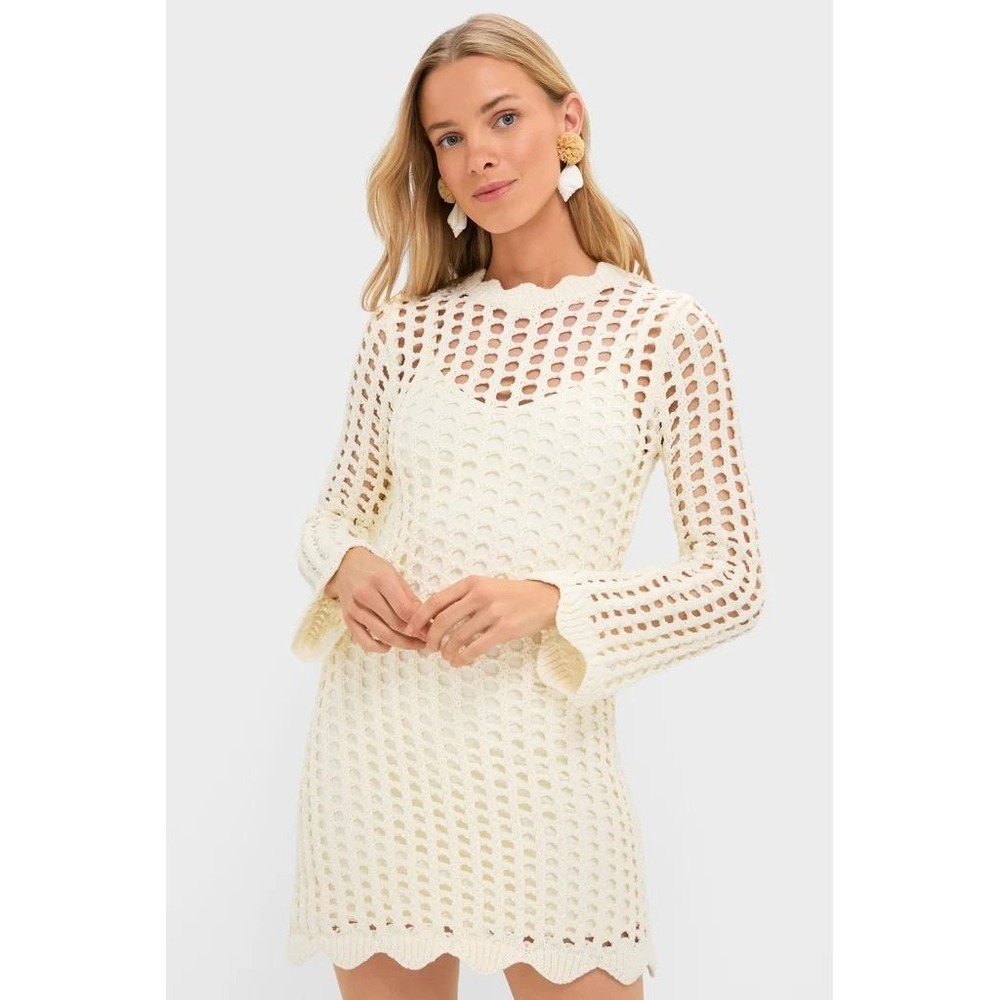 NWT Hyacinth House Ivory Knit Crochet Tamara Mini Dress/Coverup W/Slip ($168) XS